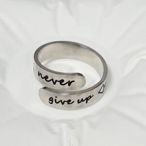 “Never Give Up” Arrow Engraved Adjustable Ring Stainless Steel Self Love Gift